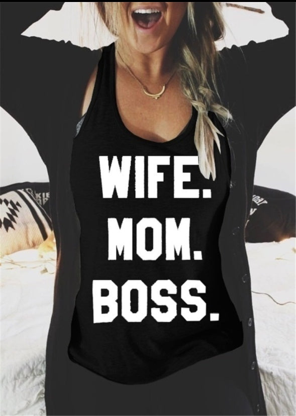 WIFE MOM BOSS Casual Racer Tank