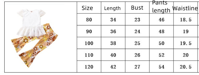 Girls Lace Short-sleeved Top Bell-bottom Pants